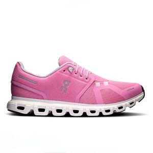 On Cloud 6 Women's Athletic Shoes - Raspberry and White